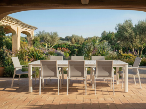 SUPREMO SET TAVOLO + 8 SEDIE IMPILABILI PAYSAGE ALLUMINIO DA ESTERNO - OPEN D